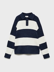 Mango Blue Striped Polo-Style Sweater - Image 1 of 3