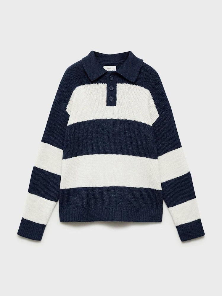 Mango Blue Striped Polo-Style Sweater - Image 1 of 3