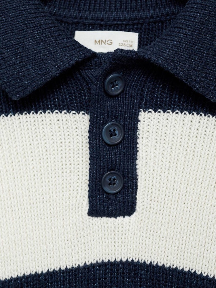 Mango Blue Striped Polo-Style Sweater - Image 3 of 3