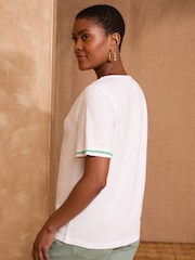 Love & Roses Ivory Beaded Trim Crew Neck T-Shirt - Image 4 of 4