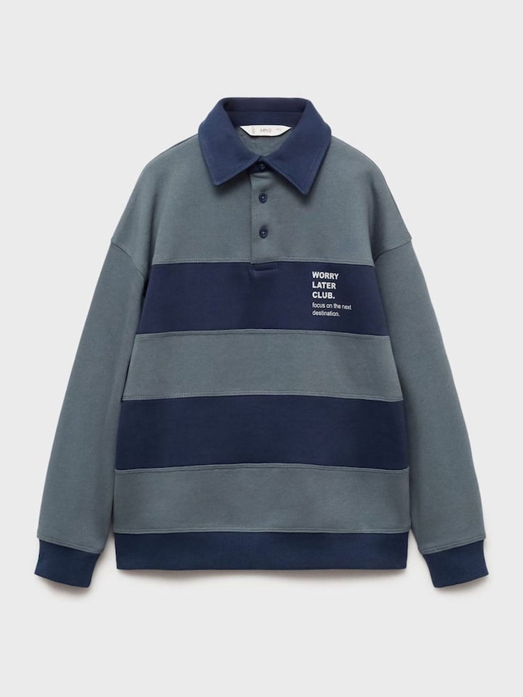Mango Blue Striped Polo Sweatshirt - Image 3 of 5