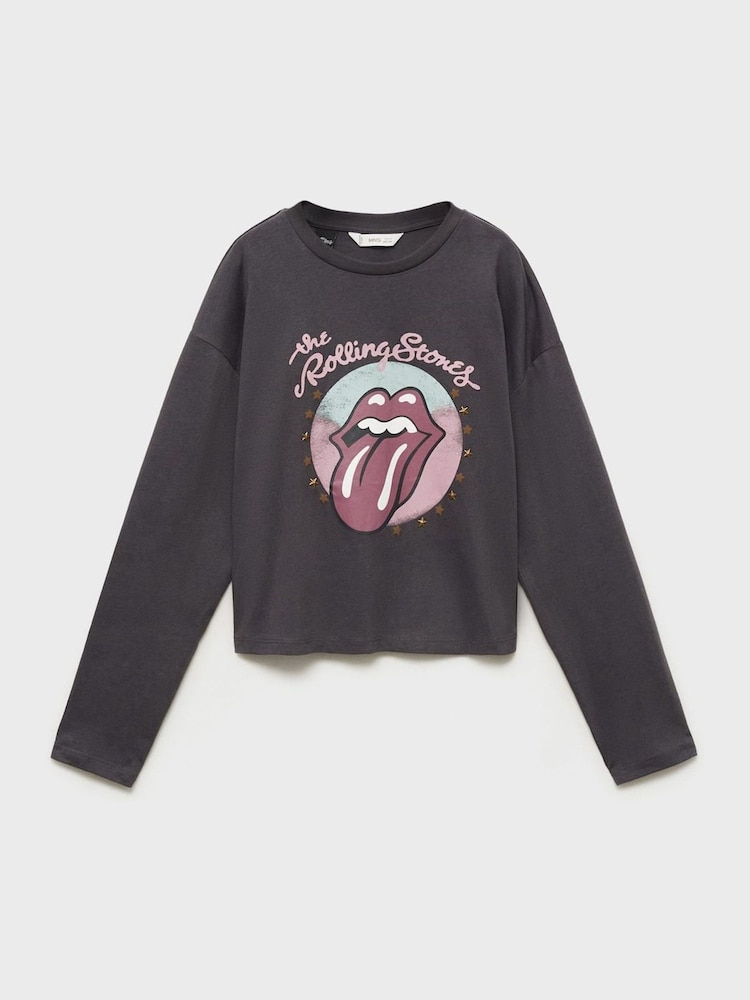 Mango Grey Rolling Stones Long Sleeve 100% Cotton T-Shirt - Image 1 of 3
