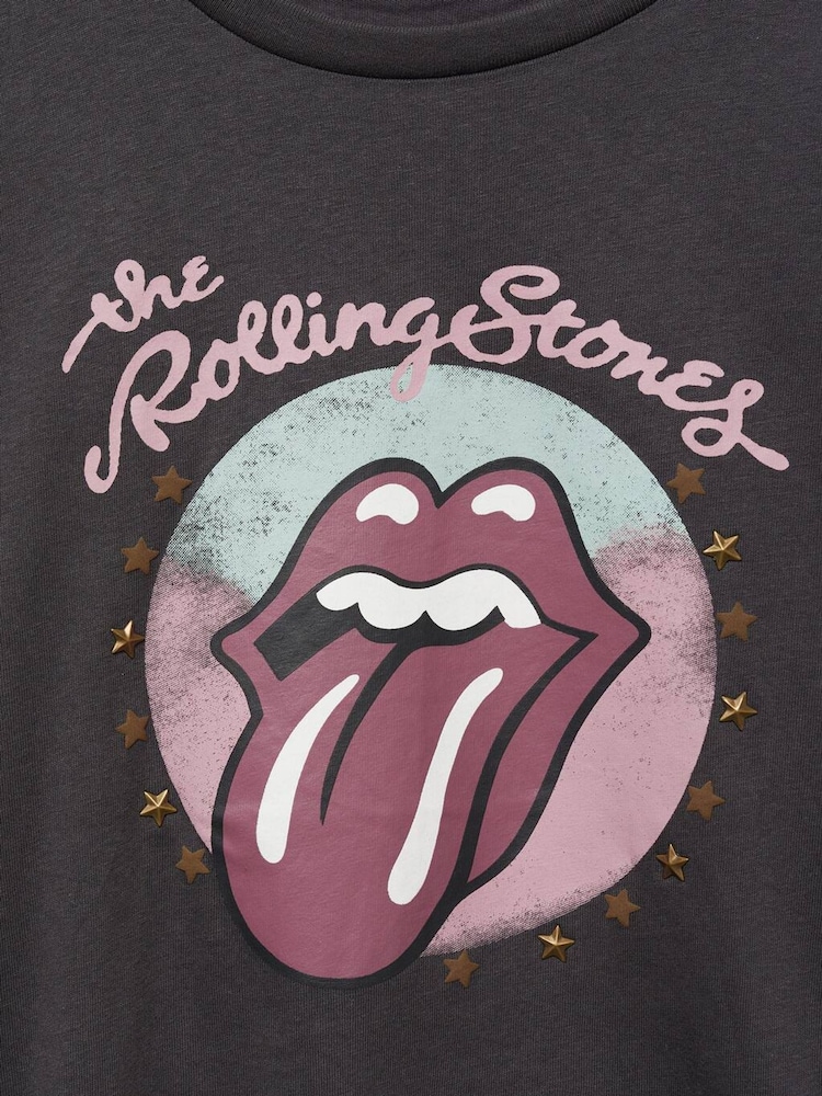 Mango Grey Rolling Stones Long Sleeve 100% Cotton T-Shirt - Image 3 of 3 Mango Grey Rolling Stones Long Sleeve 100% Cotton T-Shirt - Image 3 of 3