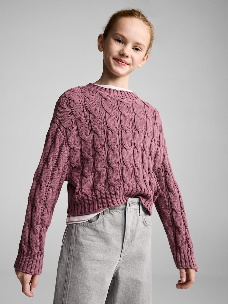 Mango Purple Cable Knit Jumper - Image 2 of 6 Mango Purple Cable Knit Jumper - Image 2 of 6