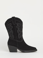 Negro - Botas vaqueras de media caña con diseño hecho con láser de Simply Be - Imagen 5 de 5