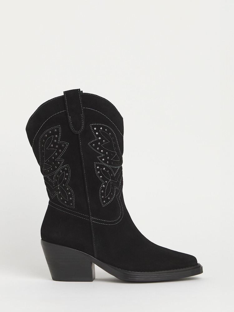 Negro - Botas vaqueras de media caña con diseño hecho con láser de Simply Be - Imagen 5 de 5