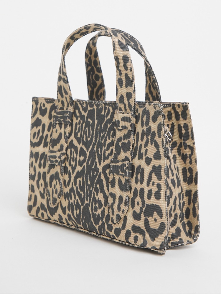 Simply Be Brown 100% Cotton Leopard Print Mini Tote Bag - Image 3 of 5