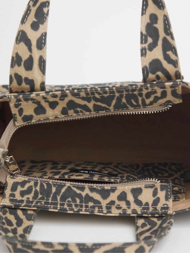 Simply Be Brown 100% Cotton Leopard Print Mini Tote Bag - Image 4 of 5