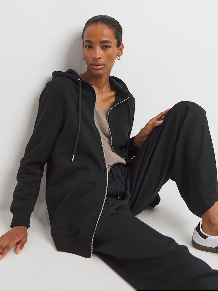 JD Williams Black Longline Zip Up Hoodie - Image 1 of 4