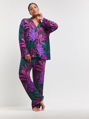 JD Williams Black Floral Button Through Pyjamas Set - Image 1 of 4
