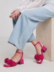 Simply Be Pink Double Bow Low Block Heels In Wide Fit - Image 2 of 4