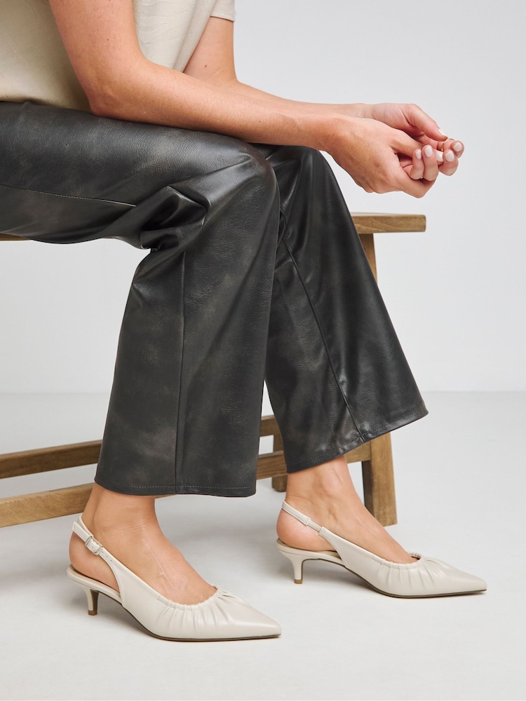 JD Williams Natural Extra Wide Fit Ruched Kitten Heel Slingbacks - Image 1 of 4 JD Williams Natural Extra Wide Fit Ruched Kitten Heel Slingbacks - Image 1 of 4