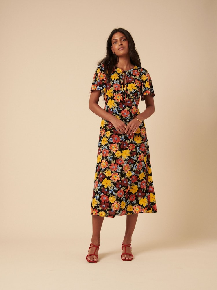 Nobodys Child Orange Agnes Floral Print Anna Midi Dress - Image 1 of 5