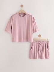 Pink Jesrey Satin Mix Short Pyjamas Set - Image 9 of 16