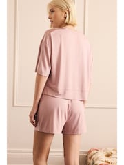 Pink Jesrey Satin Mix Short Pyjamas Set - Image 1 of 16