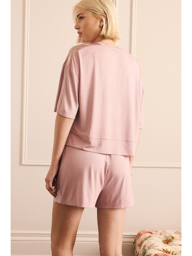 Pink Jesrey Satin Mix Short Pyjamas Set - Image 1 of 16