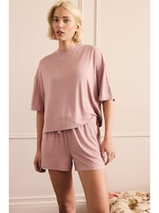 Pink Jesrey Satin Mix Short Pyjamas Set - Image 4 of 16