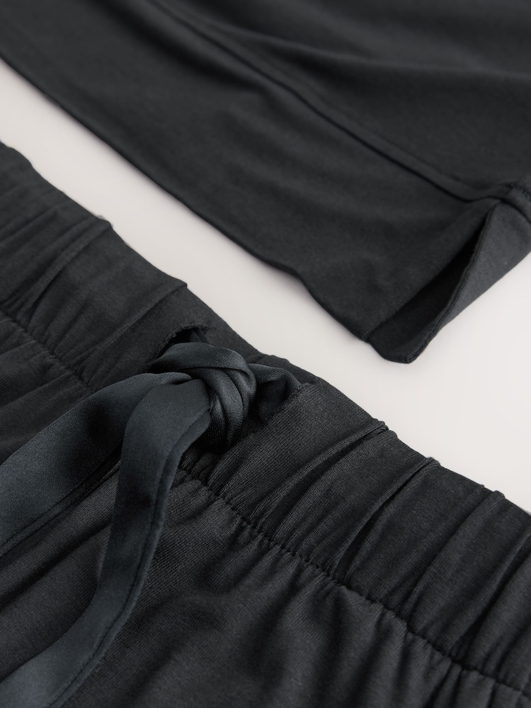 Black Jesrey Satin Mix Short Set Pyjamas - Image 10 of 10