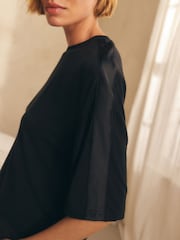 Black Jesrey Satin Mix Short Set Pyjamas - Image 5 of 10