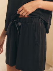 Black Jesrey Satin Mix Short Set Pyjamas - Image 7 of 10