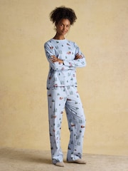 Joules Lyla Blue 4x4 Jersey Cotton Pyjama Set - Image 1 of 9