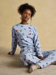Joules Lyla Blue 4x4 Jersey Cotton Pyjama Set - Image 3 of 9