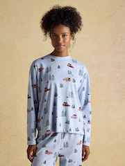 Joules Lyla Blue 4x4 Jersey Cotton Pyjama Set - Image 4 of 9