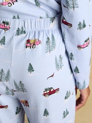 Joules Lyla Blue 4x4 Jersey Cotton Pyjama Set - Image 8 of 9