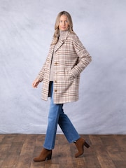 Lakeland Clothing Cream Willow Oversized Checked Coat - Image 1 of 9