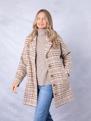Lakeland Clothing Cream Willow Oversized Checked Coat - Image 5 of 9
