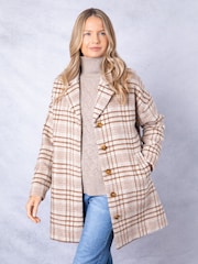Lakeland Clothing Cream Willow Oversized Checked Coat - Image 6 of 9