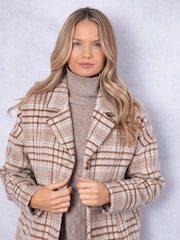 Lakeland Clothing Cream Willow Oversized Checked Coat - Image 9 of 9