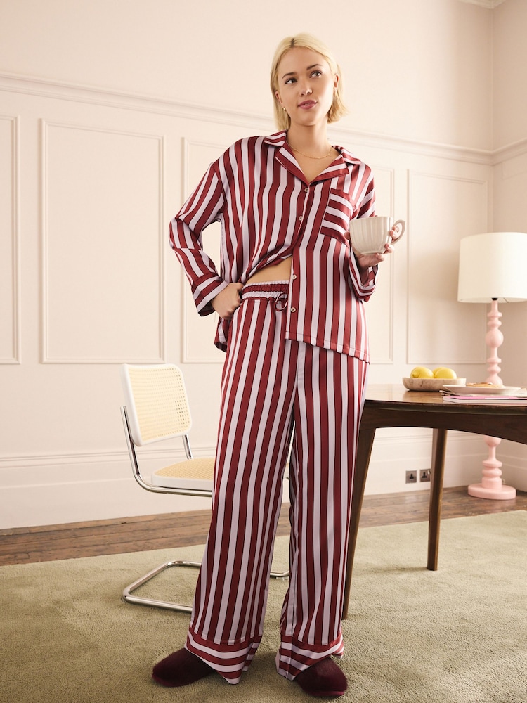 Lilac Purple Stripe Button Through Pyjamas - Image 2 of 5 Lilac Purple Stripe Button Through Pyjamas - Image 2 of 5