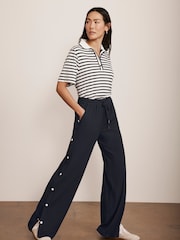 Mint Velvet Blue Navy Popper Detail Trousers - Image 1 of 9