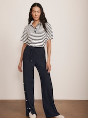Mint Velvet Blue Navy Popper Detail Trousers - Image 2 of 9