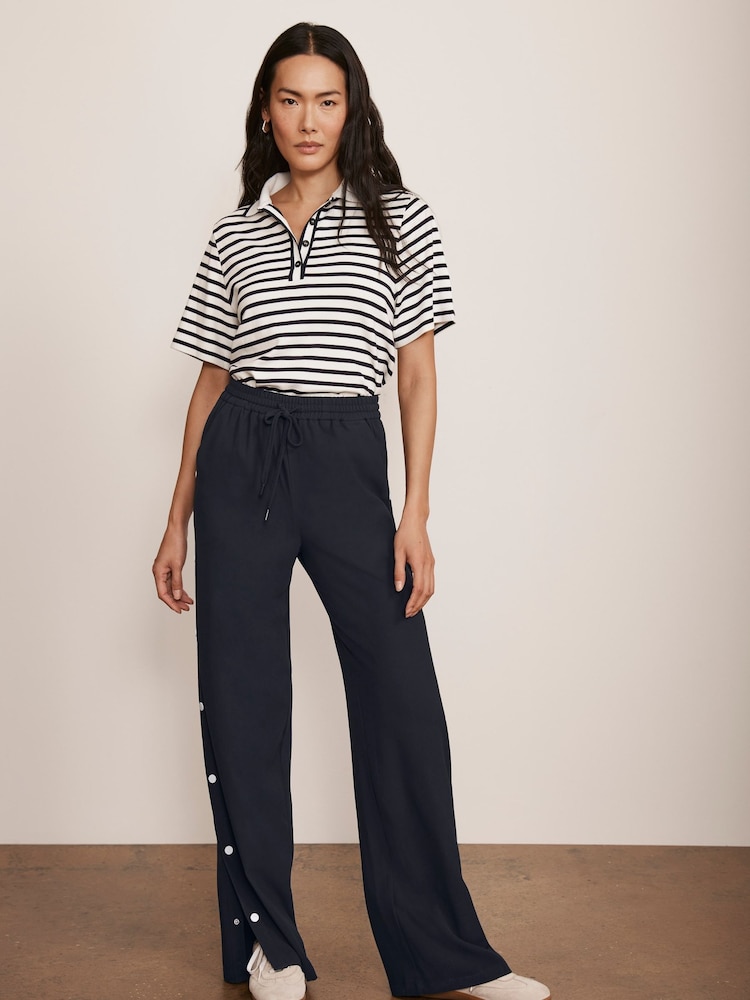Mint Velvet Blue Navy Popper Detail Trousers - Image 2 of 9