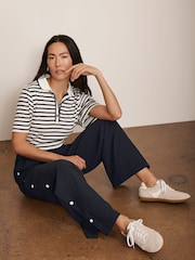 Mint Velvet Blue Navy Popper Detail Trousers - Image 4 of 9