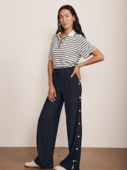 Mint Velvet Blue Navy Popper Detail Trousers - Image 6 of 9
