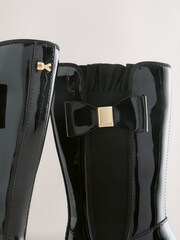 Baker by Ted Baker Girls Patent Tall Knee High Black Boots With Bow - Image 3 of 6