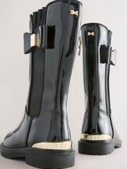 Baker by Ted Baker Girls Patent Tall Knee High Black Boots With Bow - Image 5 of 6