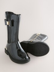 Baker by Ted Baker Girls Patent Tall Knee High Black Boots With Bow - Image 6 of 6