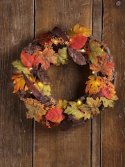 Laura Ashley Multi Pre Lit Autumn Leaf 37cm Wreath - Image 1 of 5