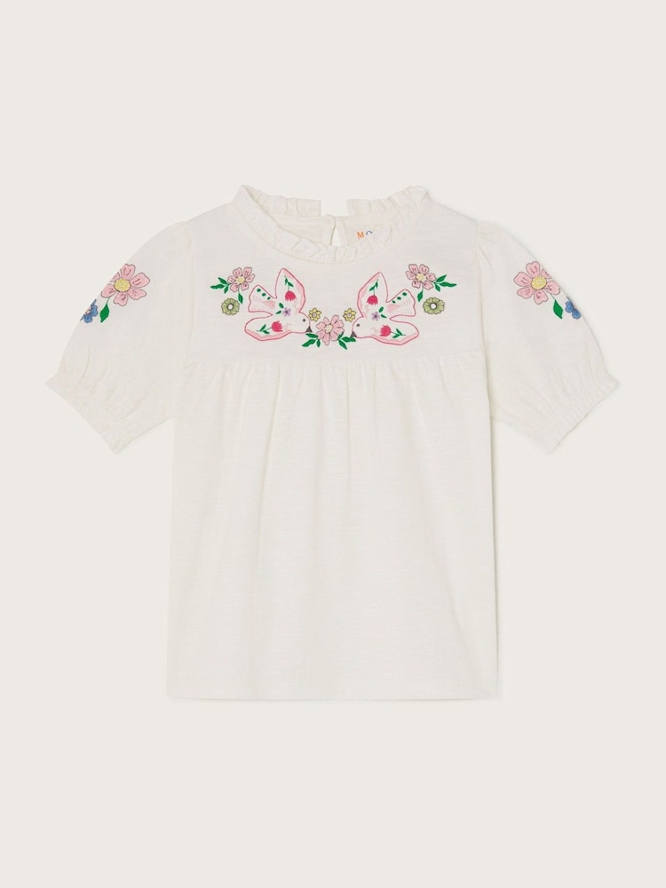 Monsoon Natural Dove Embroidered Short Sleeve 100% Cotton Blouses - Image 1 of 3