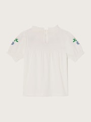Monsoon Natural Dove Embroidered Short Sleeve 100% Cotton Blouses - Image 2 of 3