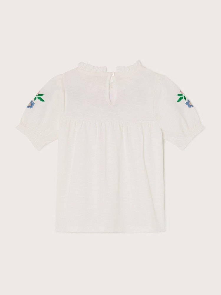 Monsoon Natural Dove Embroidered Short Sleeve 100% Cotton Blouses - Image 2 of 3