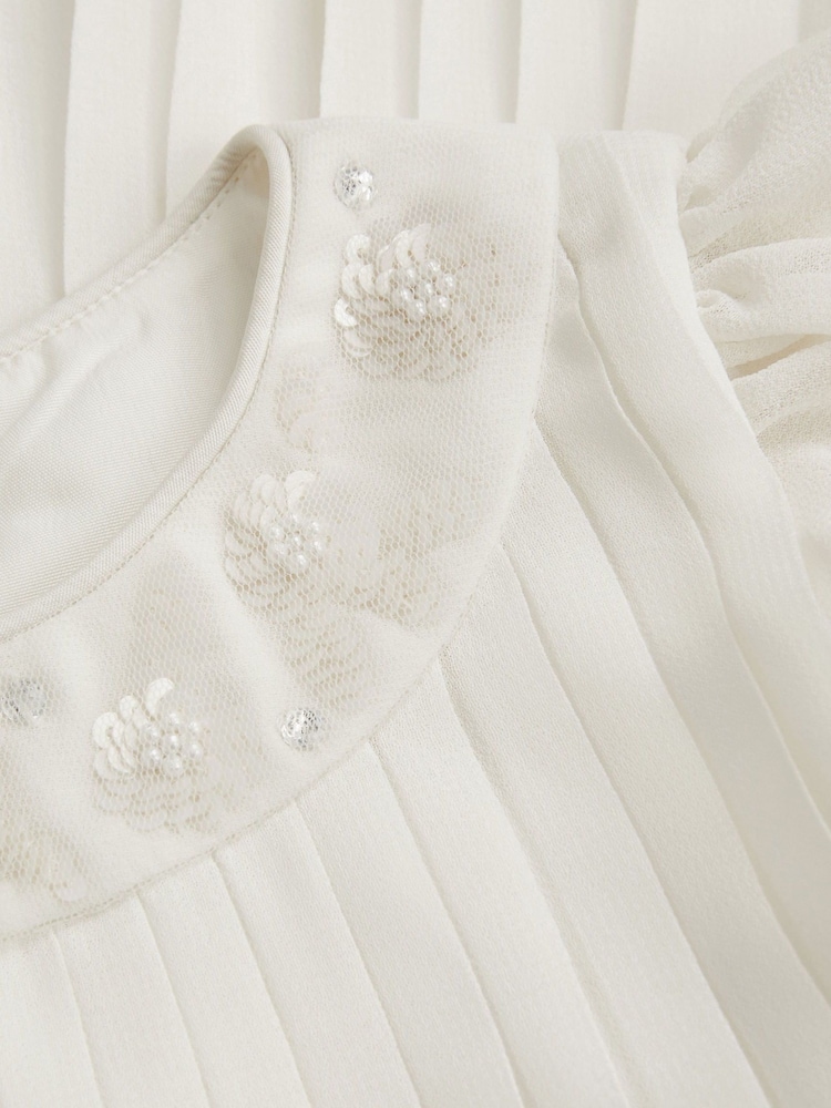 Monsoon White Baby Nellie Pleated Chiffon Dress - Image 3 of 3