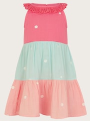 Monsoon Pink Baby Floral Embroidered Tiered 100% Cotton Dress - Image 2 of 4