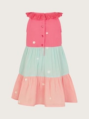 Monsoon Pink Baby Floral Embroidered Tiered 100% Cotton Dress - Image 3 of 4