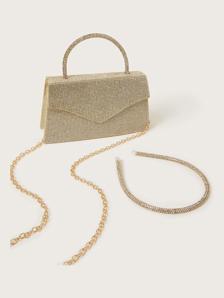 Monsoon Gold Diamante Handbag and Headband Set - Image 4 of 4