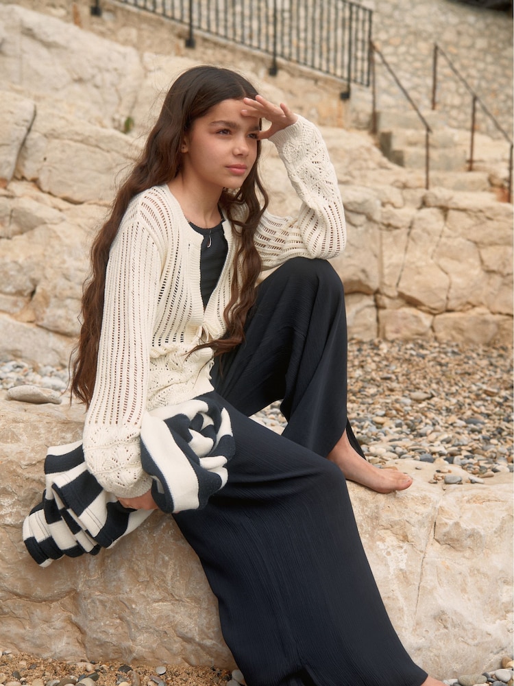 Monsoon Black Wide Leg Crinkle Trousers - Image 1 of 4 Monsoon Black Wide Leg Crinkle Trousers - Image 1 of 4